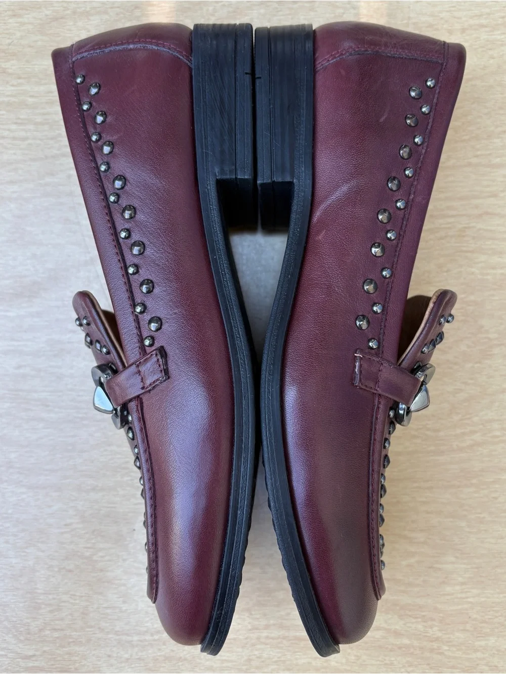 Miz Mooz Ira Studded Leather Loafers In Burgundy Sz 39 EU